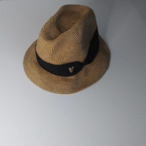 Disney Resorts Straw Fedora Wide Black Grosgrain Ribbon Band Gold Mickey Icon